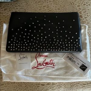Christian Louboutin Black Leather Loubiposh Degrade spiked clutch